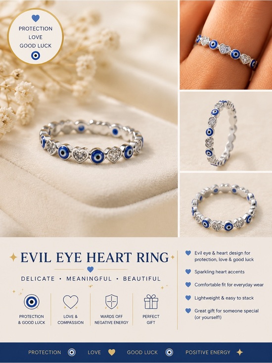 Jewelry - Evil Eye Heart Ring - Blue & Silver Protection Ring